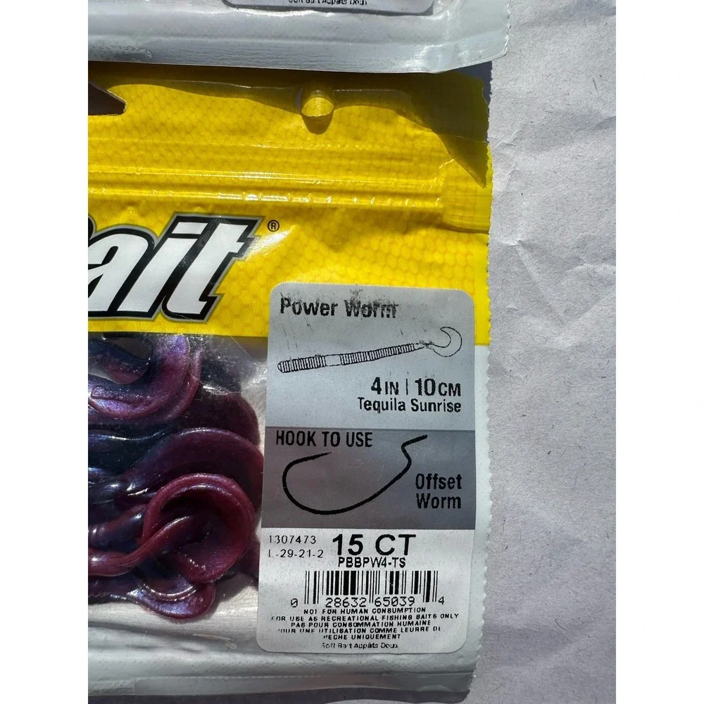 Berkley PowerBait Power Worms 4 inch 15 Ct packs Lot Of 6